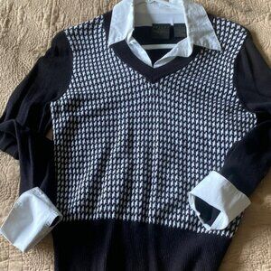 Chic Black and White Houndstooth Sweater by Talbots